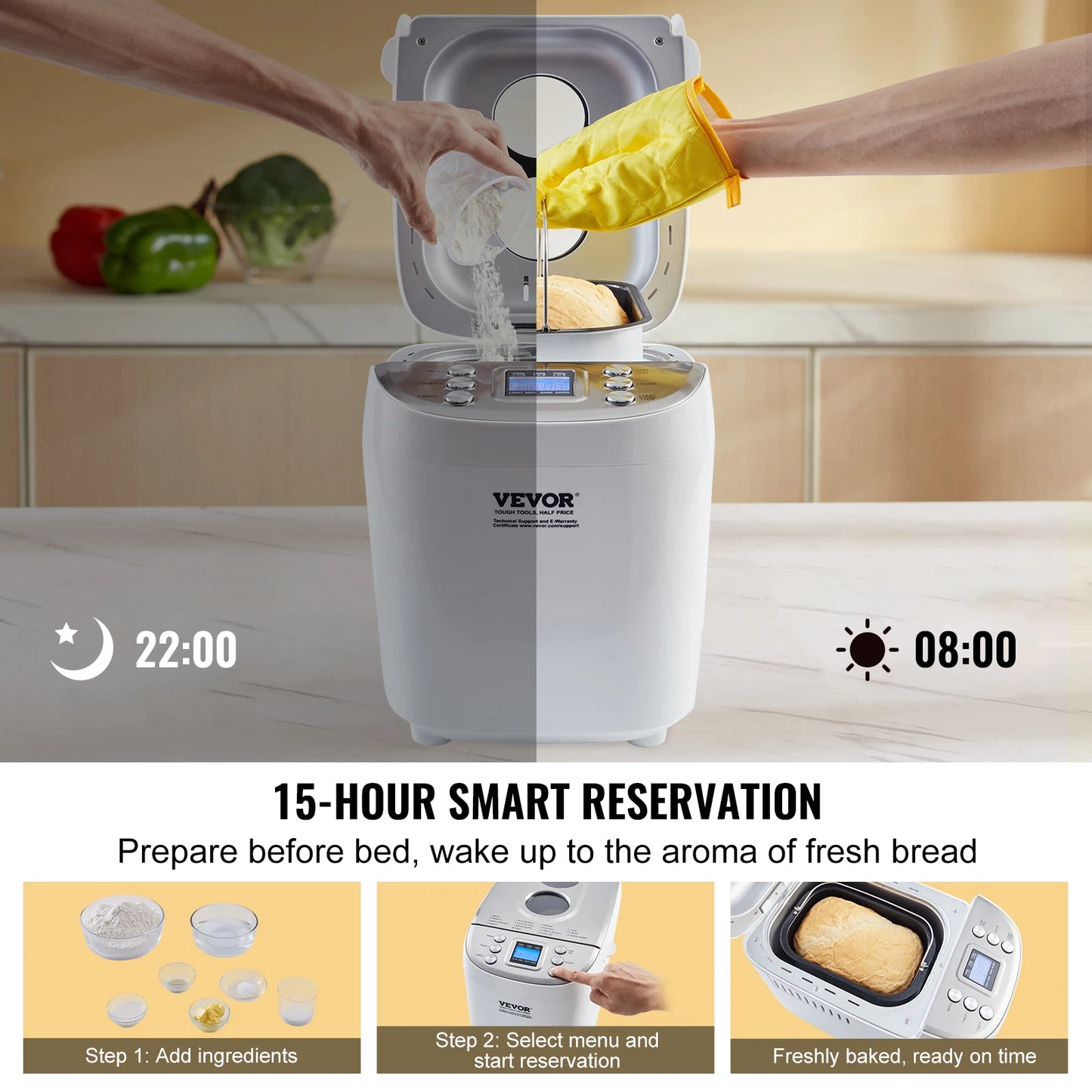 SucceBuy 15-In-1 Bread Maker With Gluten Free Setting Programmable Dough