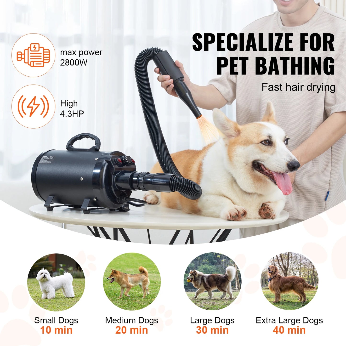 SucceBuy Dog Blow Dryer With Adjustable Speed Temperature Control Pet Grooming