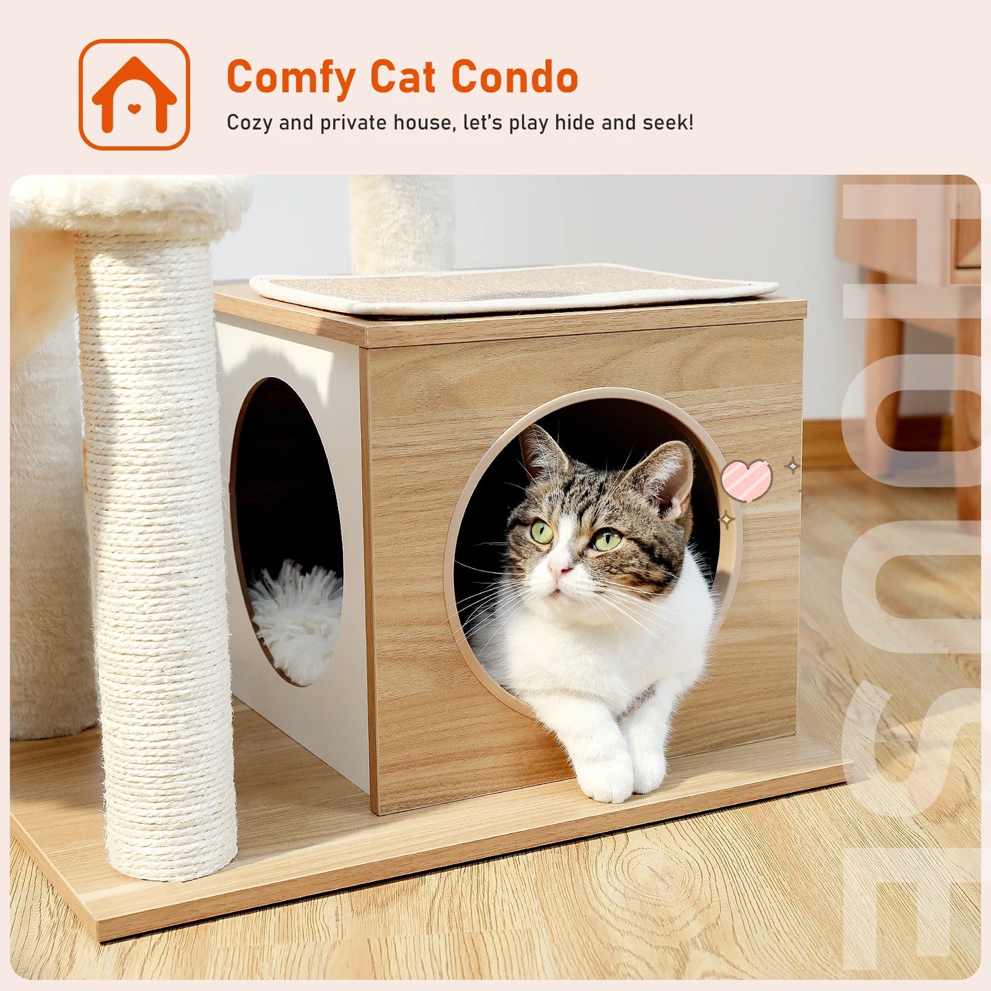 PAWZ Road Modern Cat Tree Indoor Cats Multi Level Wood Cat Tower With Cozy Condo