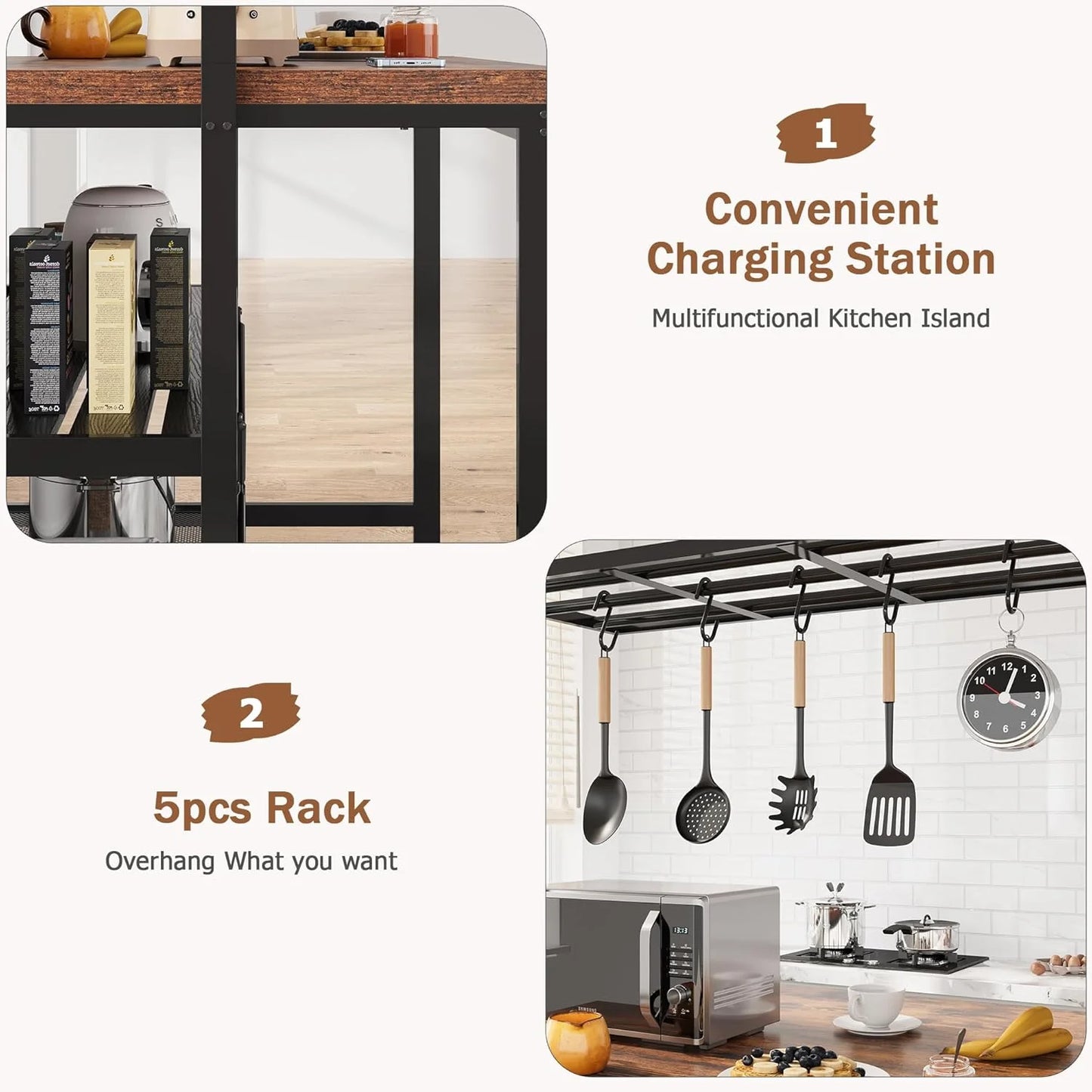 Kitchen Island With Storage Microwave Stand And Bakers Rack