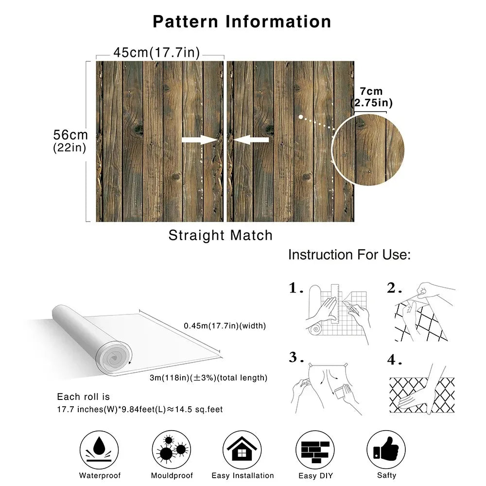 KALYNN Retro Wood Grain Peel and Stick Wallpaper