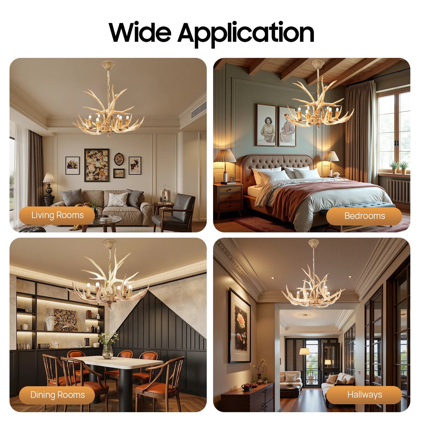 Resin Deer Antler Ceiling Light 110V Six Light Chandelier