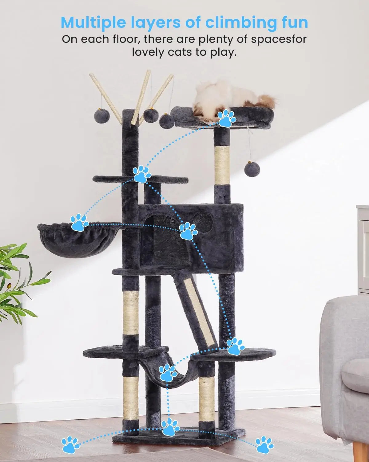 Cat Tower With Padded Bed Cozy Condo Hammocks Scratching Posts