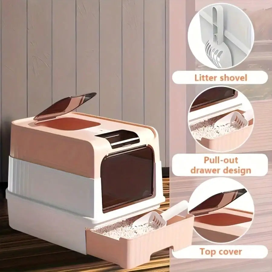 Enclosed Litter Tray - Sifting Scoop Kit, Pet Hygiene Box, Easy Clean Cat Accessories |   Apartment Bedroom Bathroom Living Room For Apartment Bedroom Bathroom Living Room