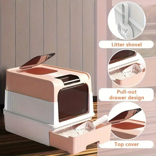 Enclosed Litter Tray - Sifting Scoop Kit, Pet Hygiene Box, Easy Clean Cat Accessories |   Apartment Bedroom Bathroom Living Room For Apartment Bedroom Bathroom Living Room