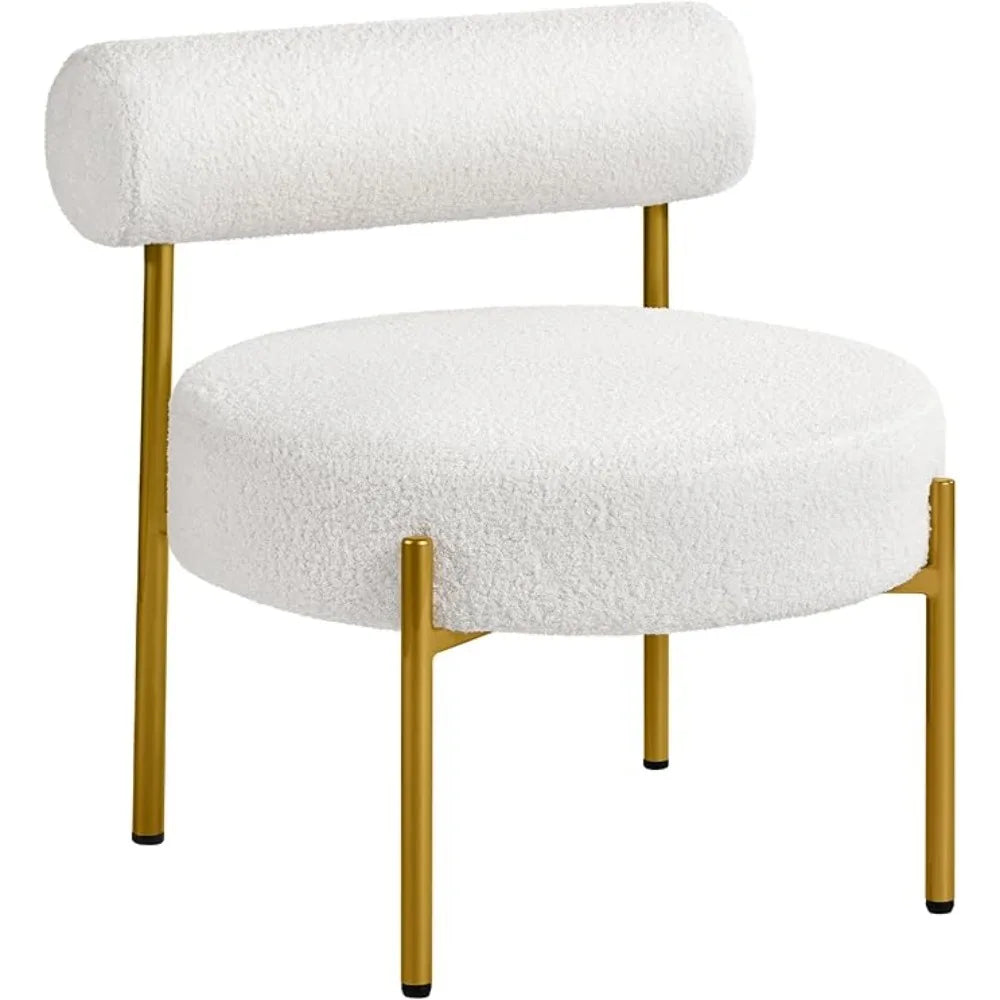 Boucle Accent Chair With Sherpa Barrel Cushion And Gold Legs