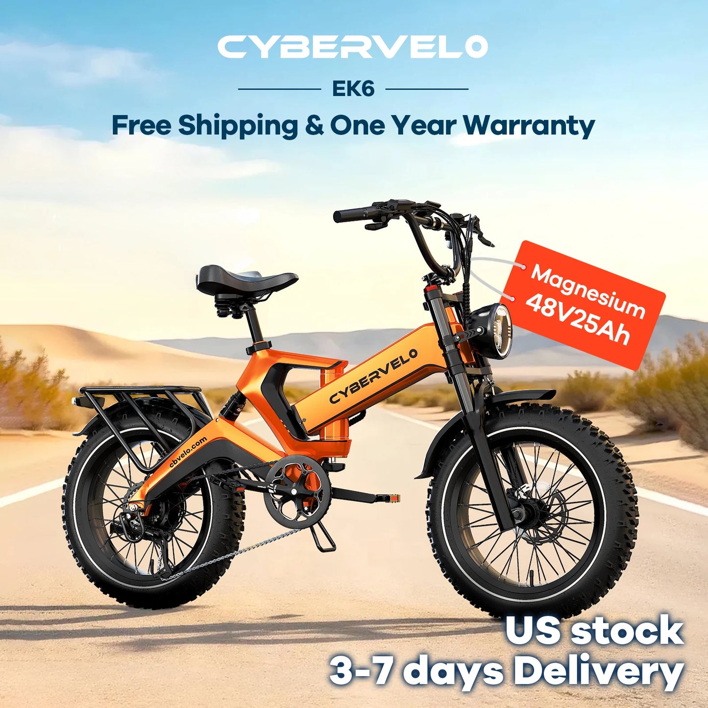 CYBERVELO Fat Tire 2000W Foldable E Bike Removable 48V EK6