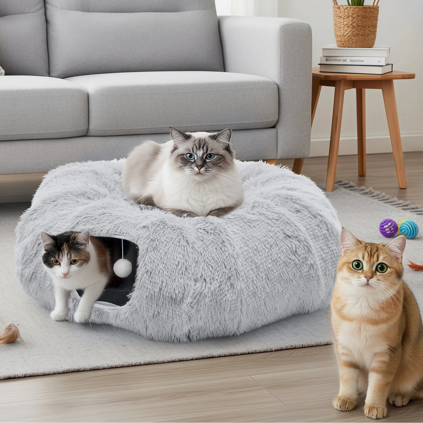 JHK Cat Tunnel Bed Indoor Plush Playground For Kittens Puppies