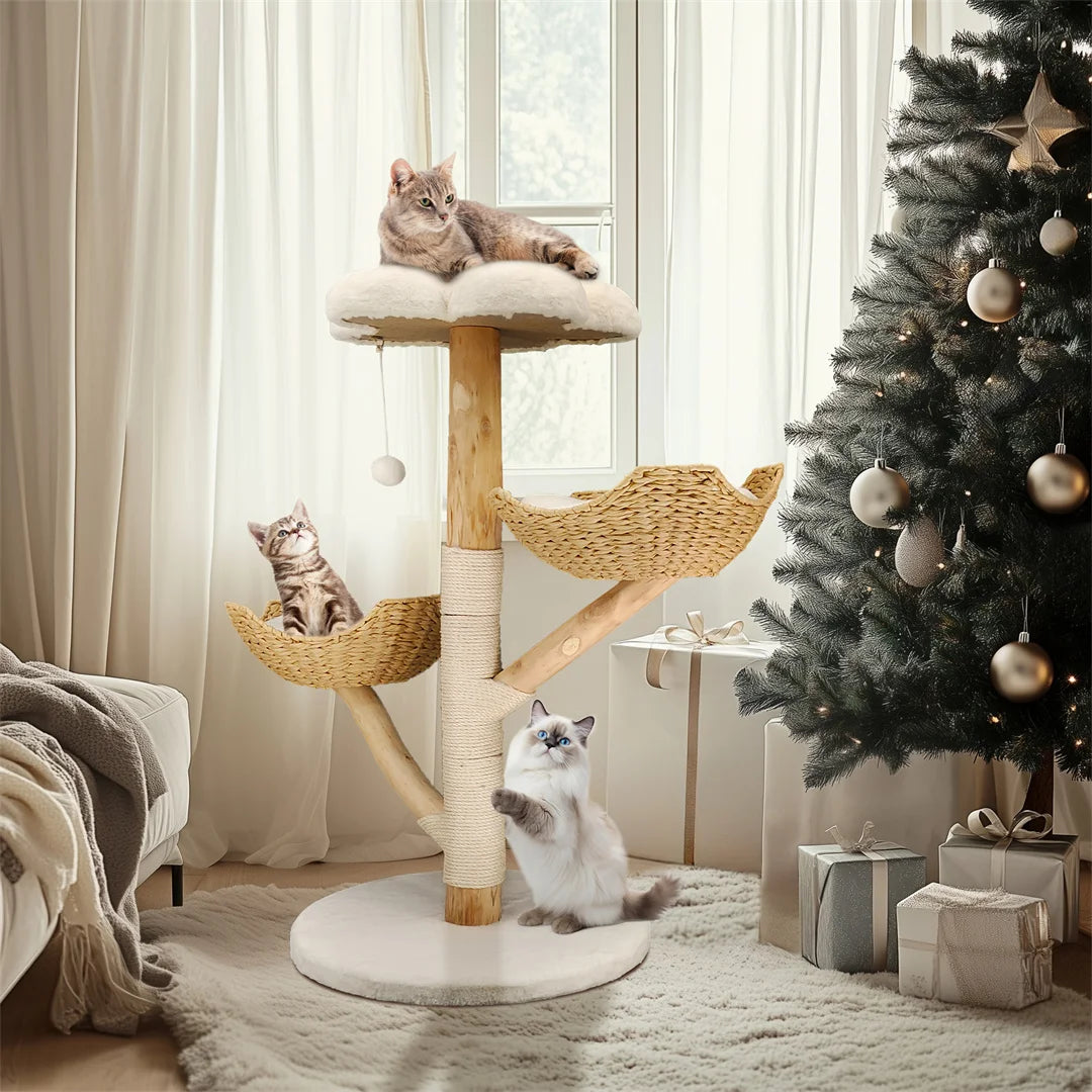 BINGOPAW Cat Climbing Tree Solid Wood Activity Center Scratching Post