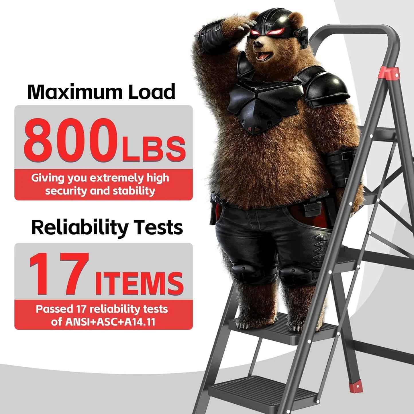 5-Step Folding Step Stool Ladder Heavy Duty Steel 800 Lb