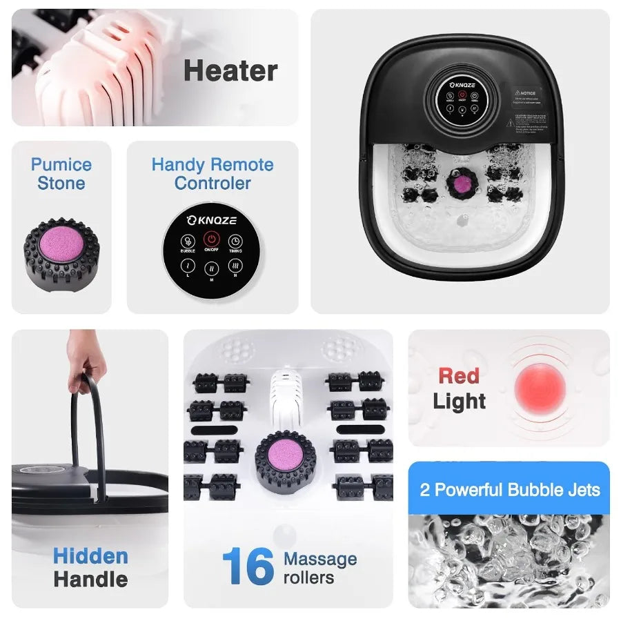TLXTE All In One Collapsible Foot Spa With Heat Bubbles And Massage Rollers