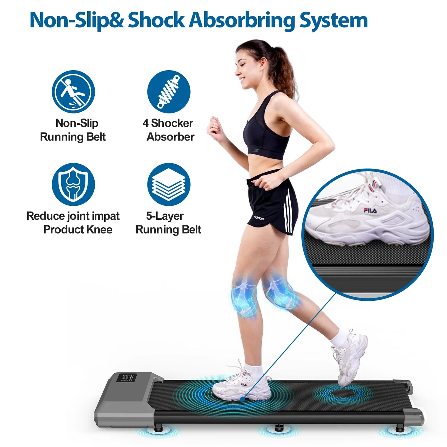 2 In 1 Walking Pad Mini Treadmill Under Desk For Home Office LCD Screen 250 Lbs