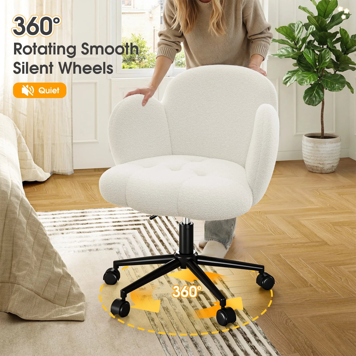 EnHomee Petal Vanity Chair With Wheels 360 Degree Swivel