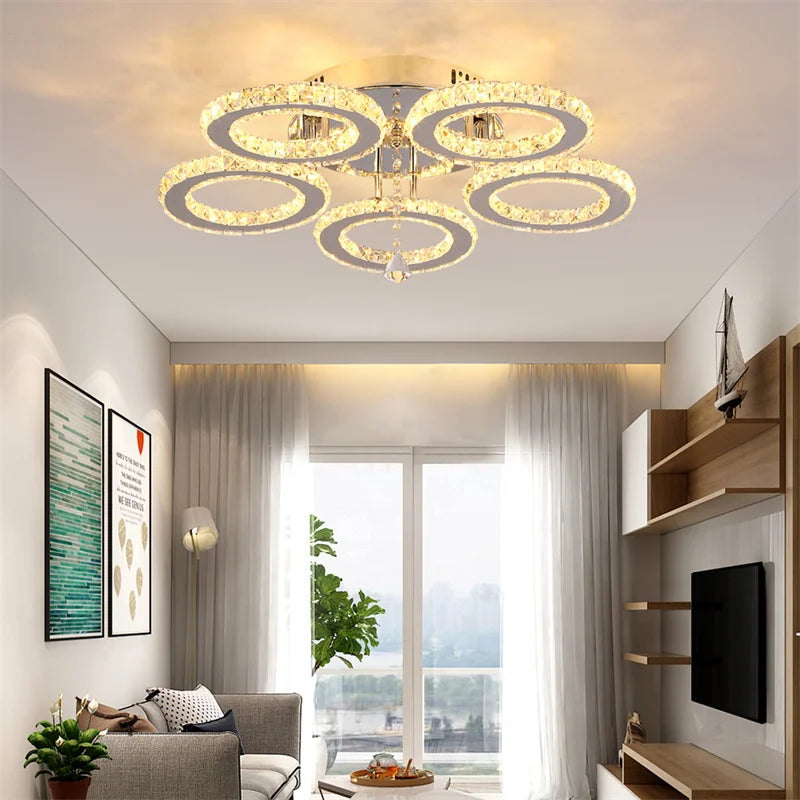 GreeLustr Modern Pendant Light Led Crystal Ring Ceiling Chandelier
