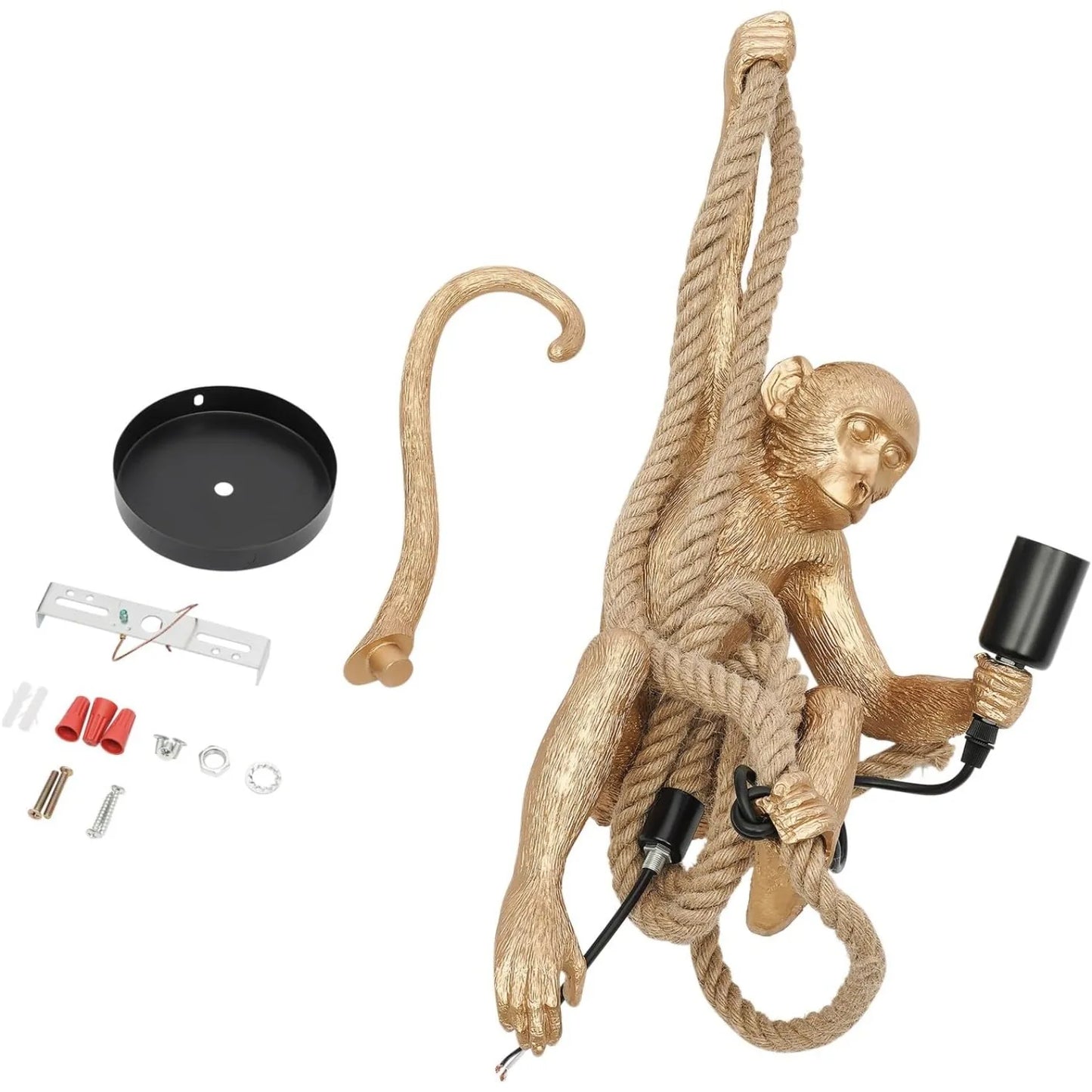 Vintage Monkey Pendant Light Resin Hemp Rope Ceiling Lamp E26