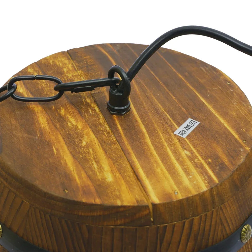 Antique Wood Wine Barrel Pendant Lamp Industrial Rustic Lighting