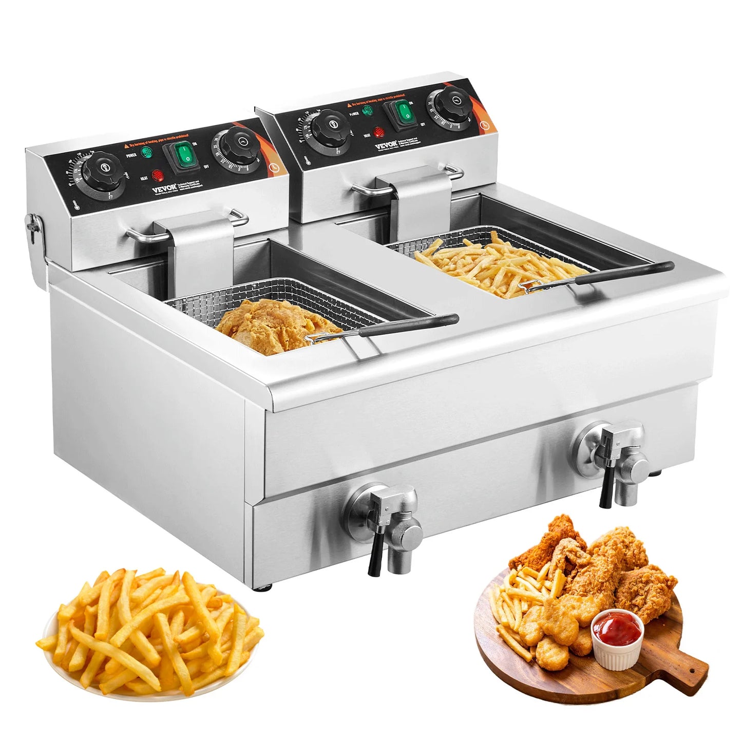 SucceBuy Electric Deep Fryer Twin Basket Removable Tanks Commercial Countertop