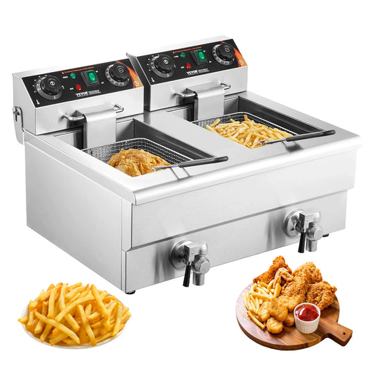 SucceBuy Electric Deep Fryer Twin Basket Removable Tanks Commercial Countertop