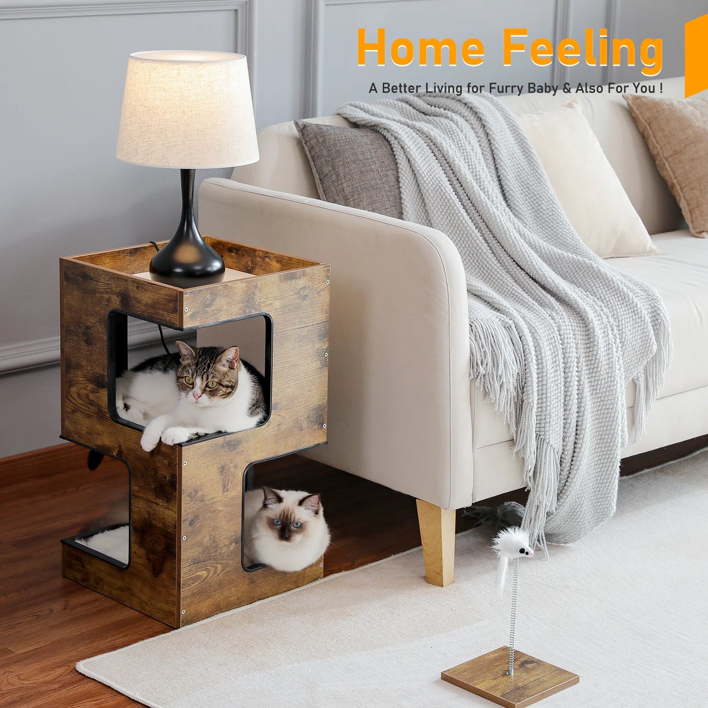 PAWZ Road Wood Cat Condo House With Scratching Pad