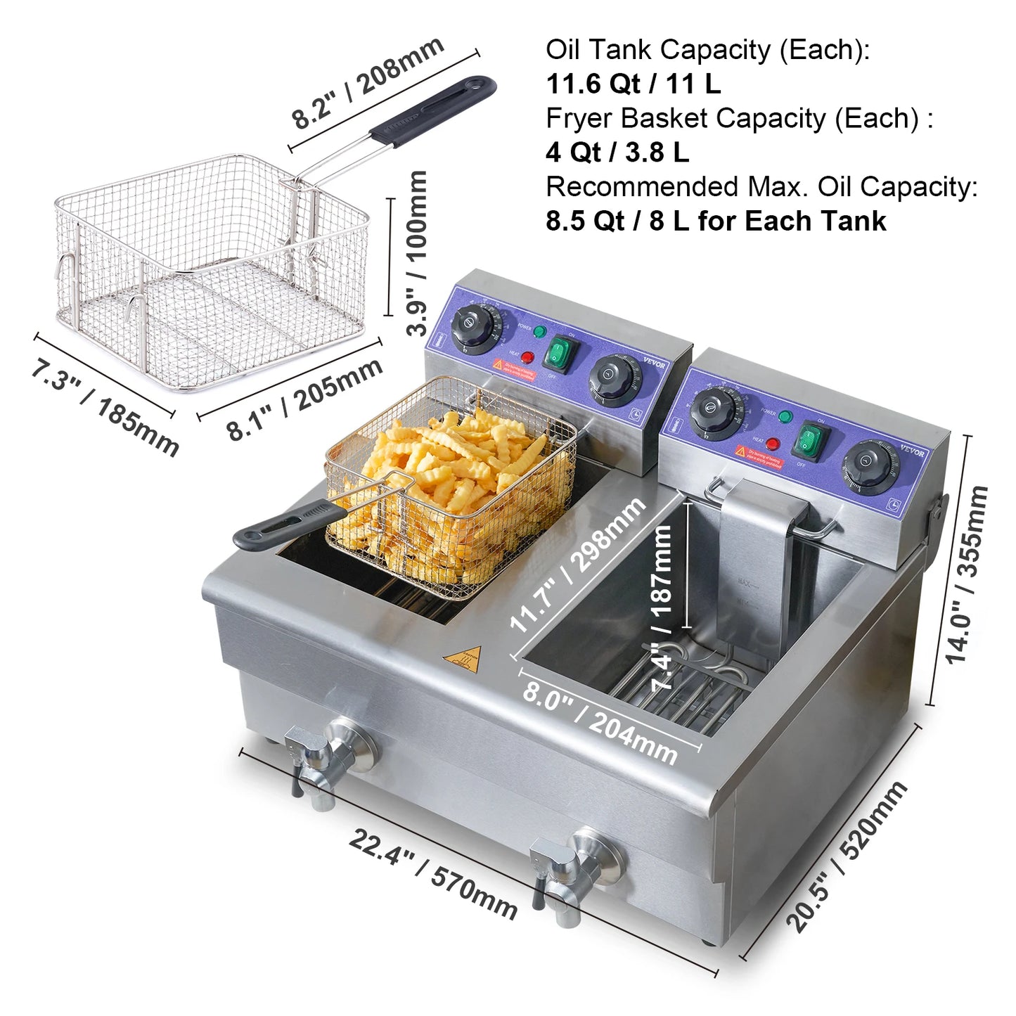 SucceBuy Electric Deep Fryer Twin Basket Removable Tanks Commercial Countertop