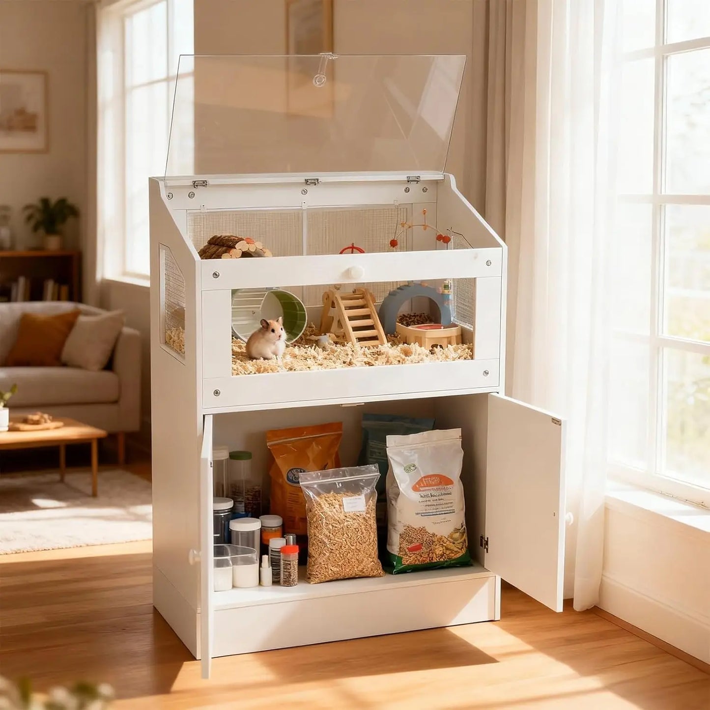 HiMISS Acrylic Small Animal Cage With Storage Cabinet Hamster Habitat