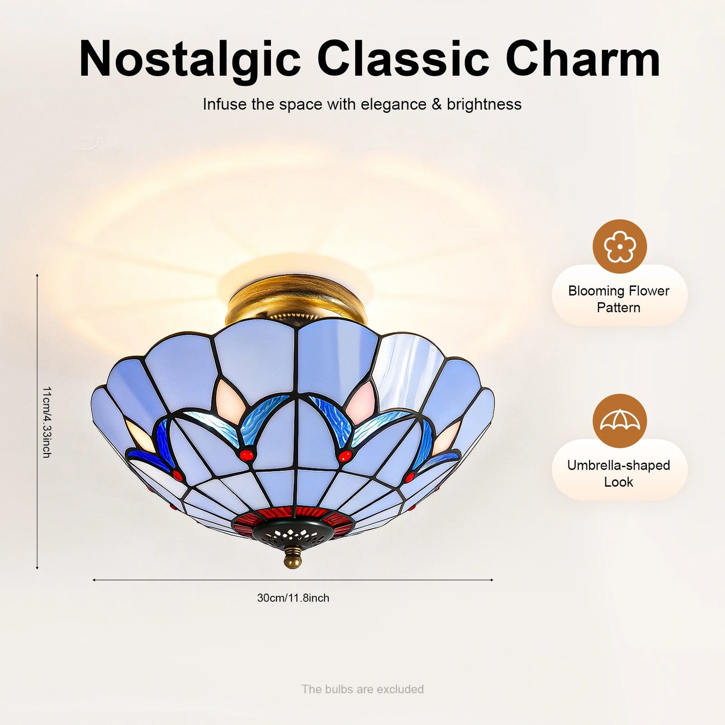 Umbrella Shaped Retro Ceiling Light Painted Glass Lampshade