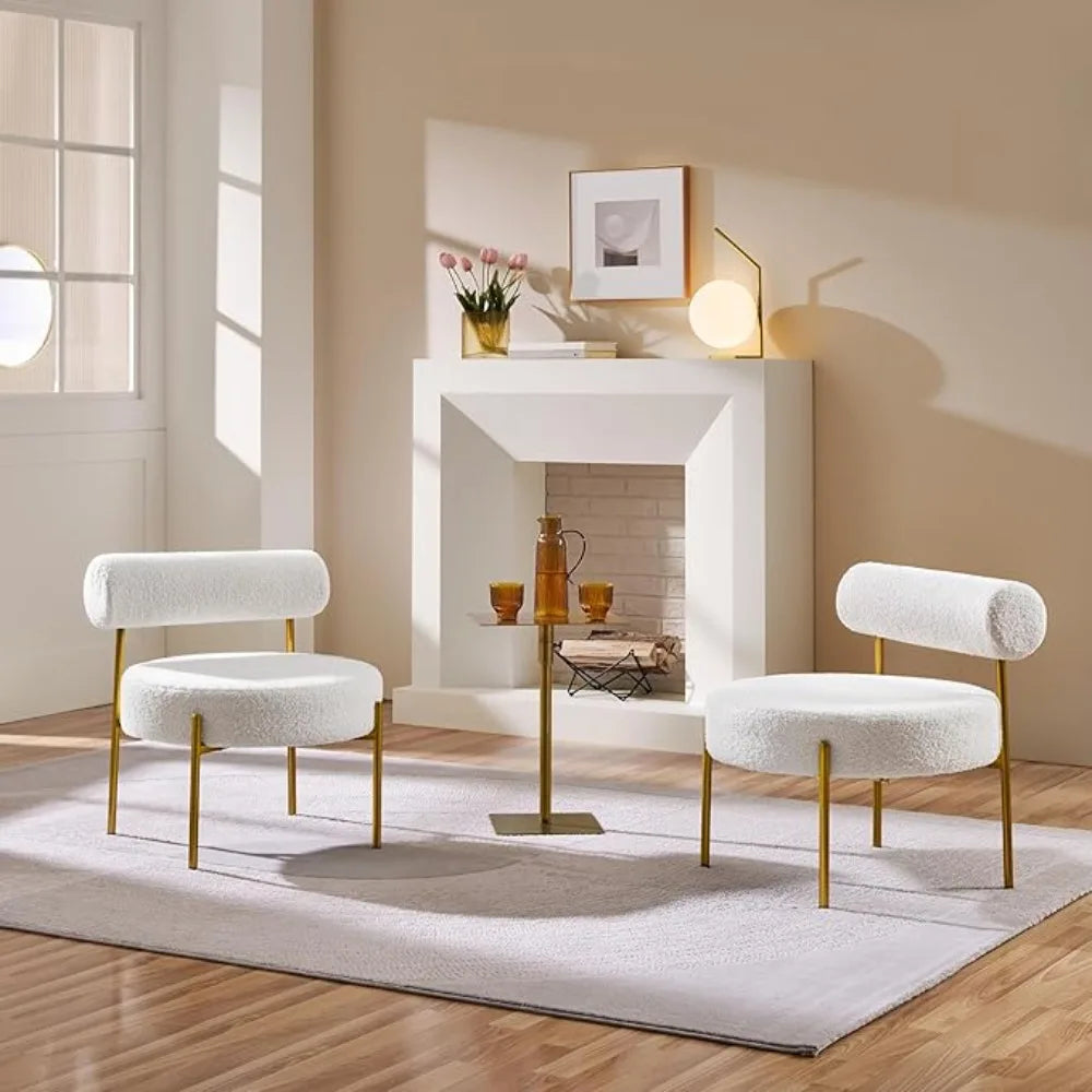 Boucle Accent Chair With Sherpa Barrel Cushion And Gold Legs