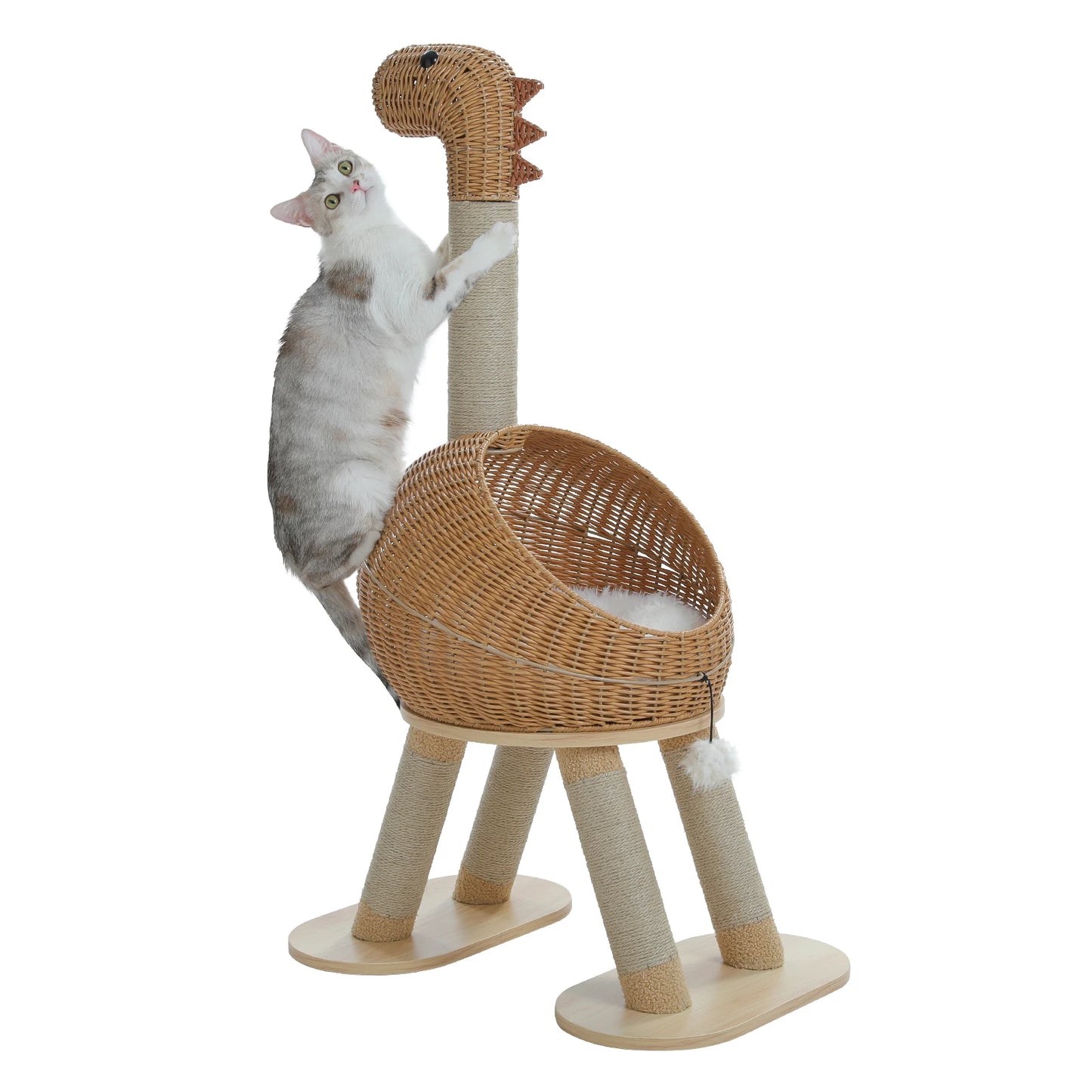 PAWZ Road Dinosaur Cat Tree Tower With Sisal Scratching Post Rattan Condo Indoor