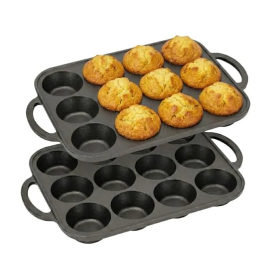 Steel Muffin Pans With Handle Preseasoned Durable 2 Pack