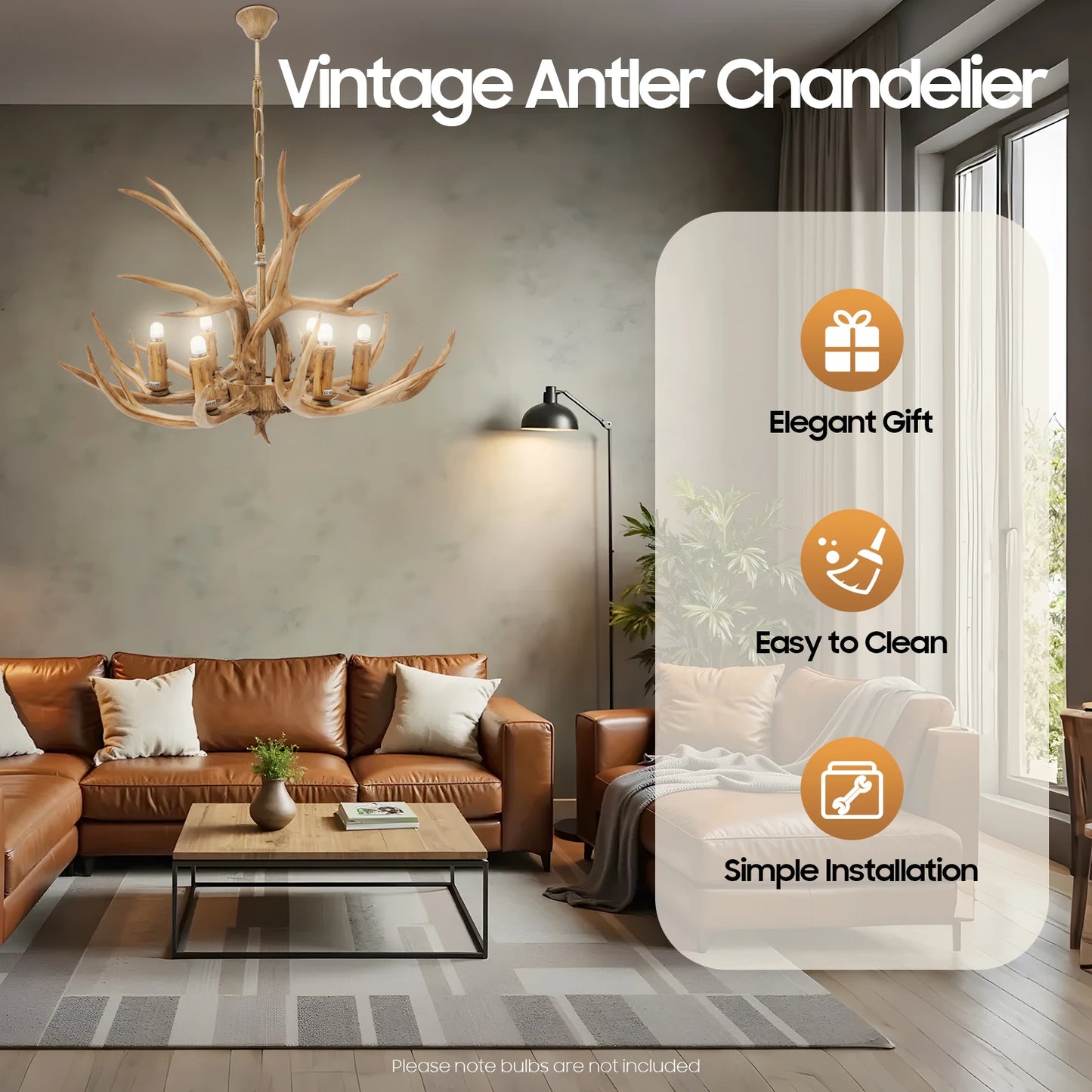 Resin Deer Antler Ceiling Light 110V Six Light Chandelier