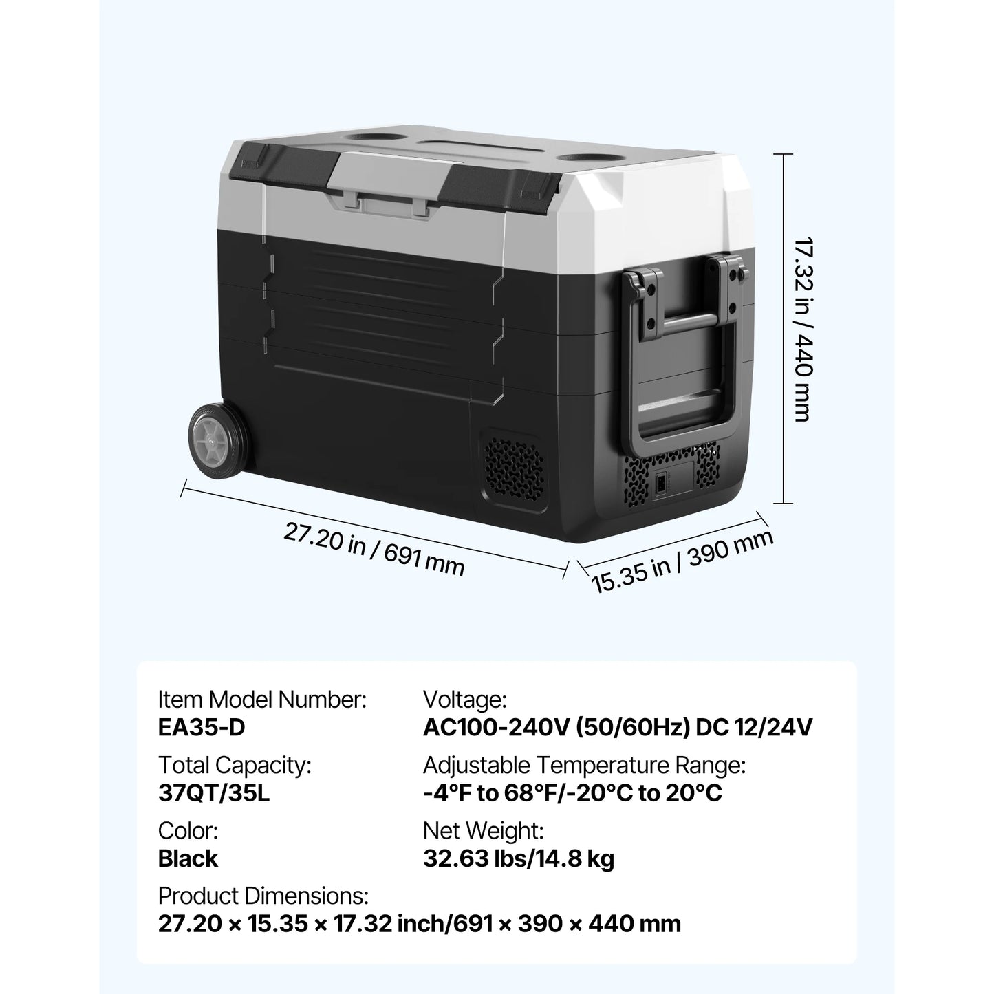 SucceBuy Portable Car Refrigerator With Foldable Handle And Wheels