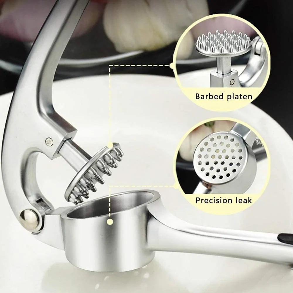 Garlic Press 3 Piece Stainless Steel Set With Cleaning Brush