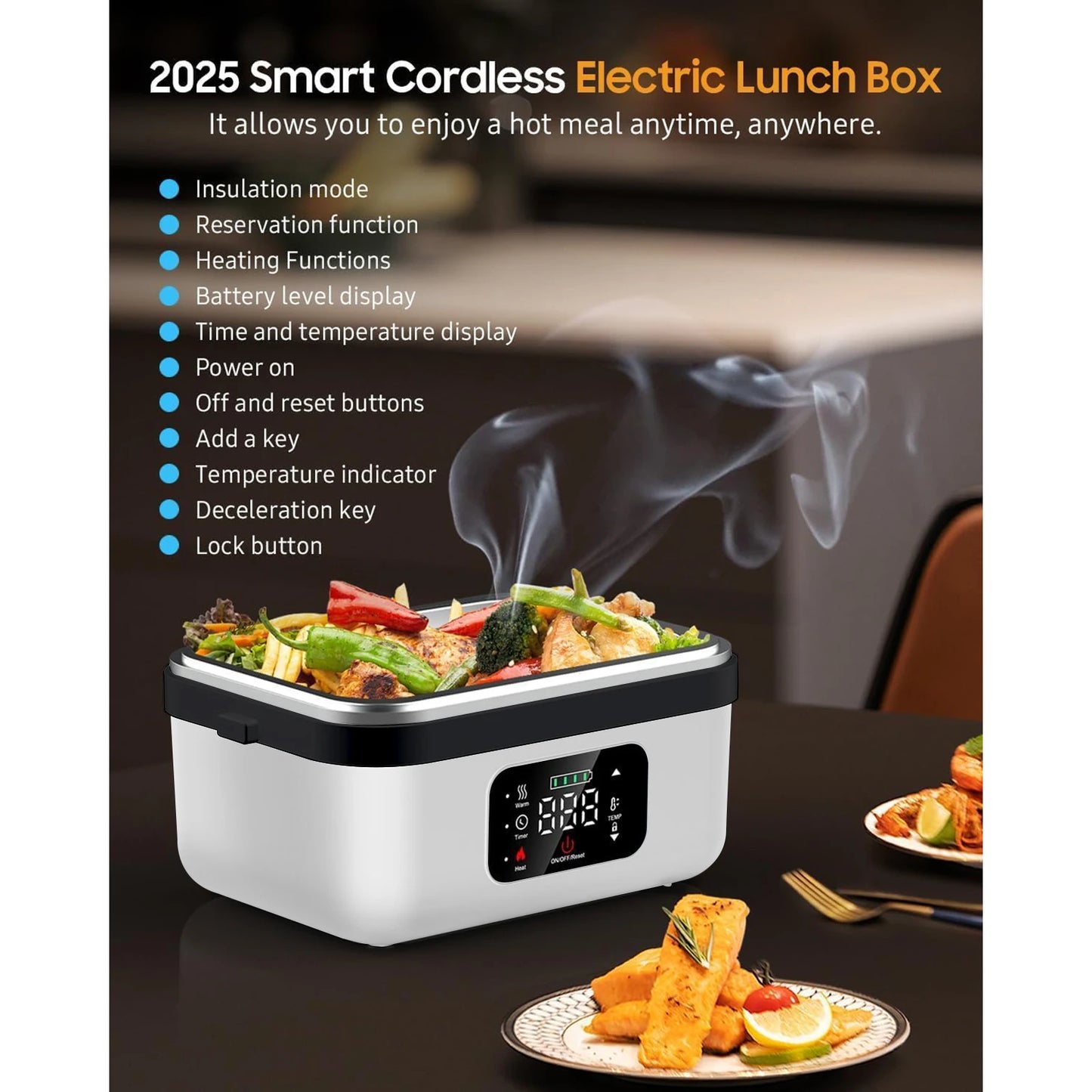 8000mAh Rechargeable Lunch Box With Timer And Fork And Spoon