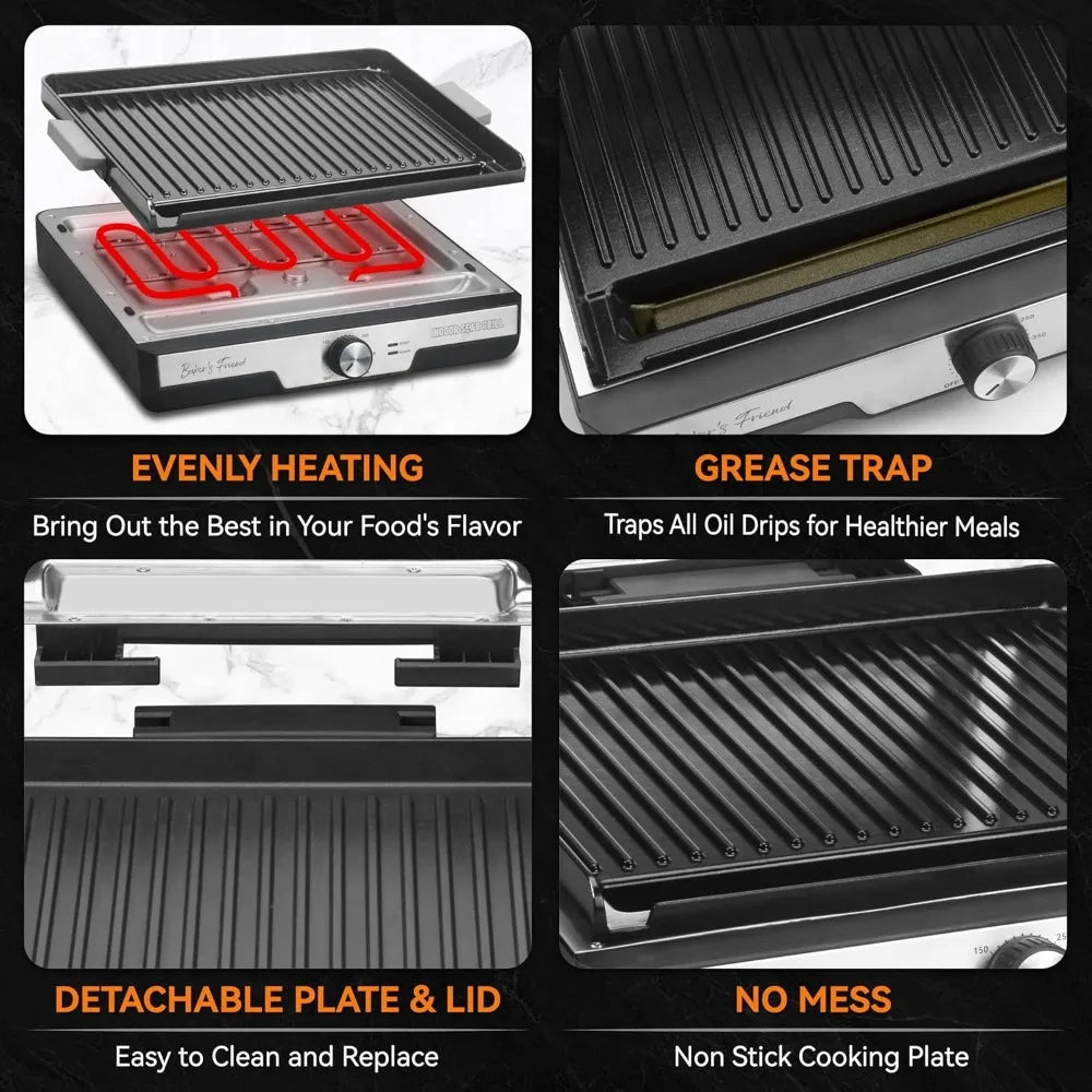 Baker's Friend Smokeless Indoor Electric Grill With Removable Plates