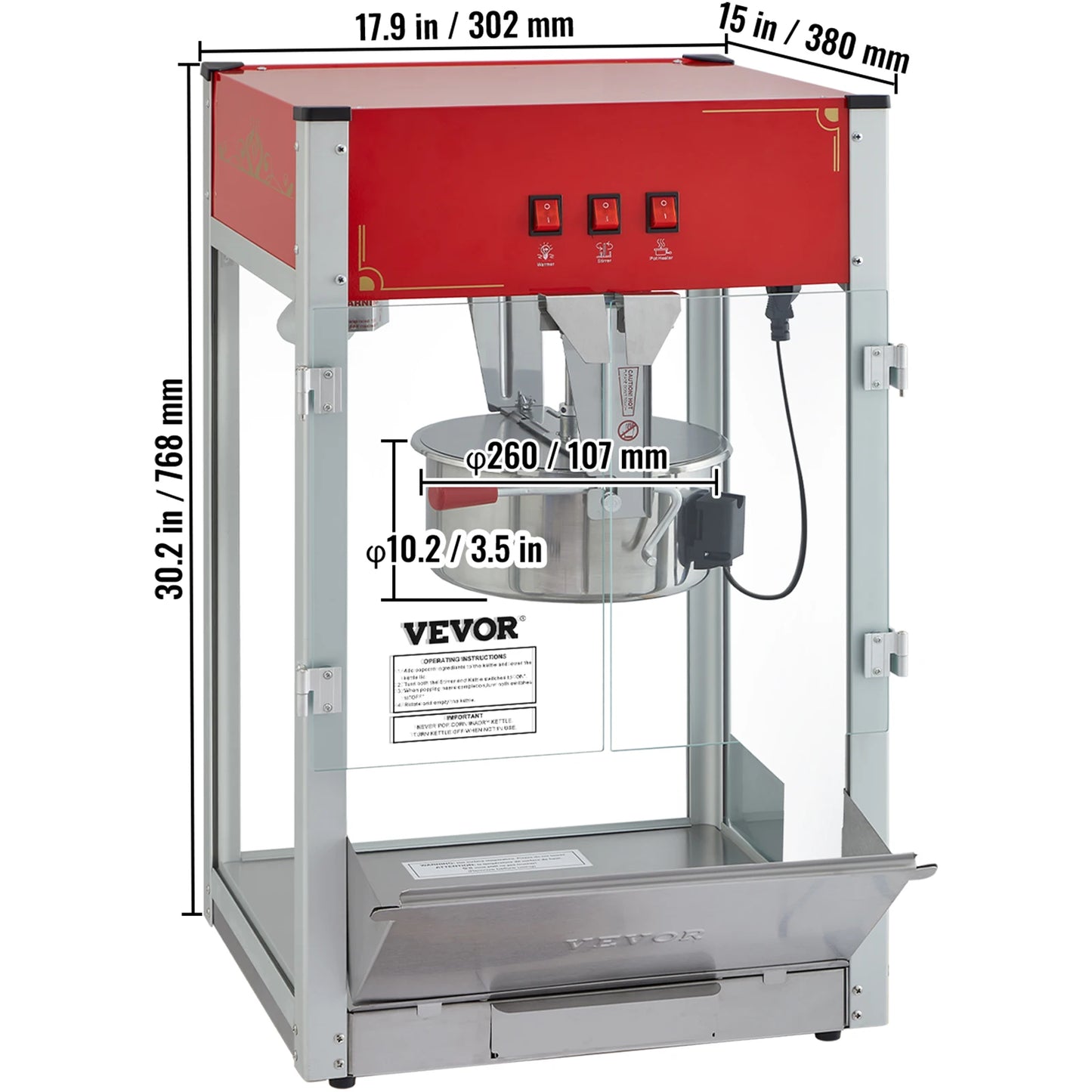 SucceBuy Electric Popcorn Maker Commercial Popper 500W 110V