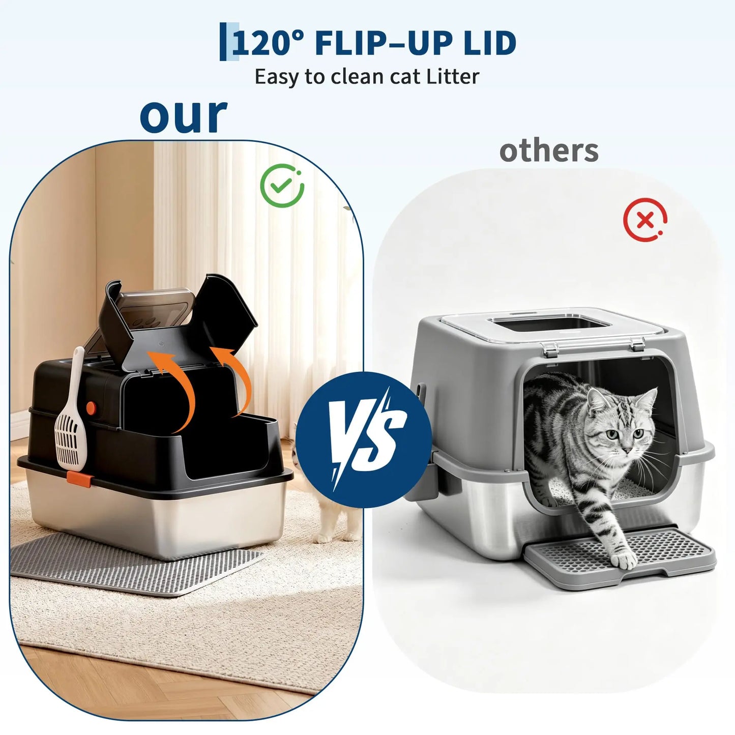 Studyset Stainless Steel Litter Box With Lid For Cats