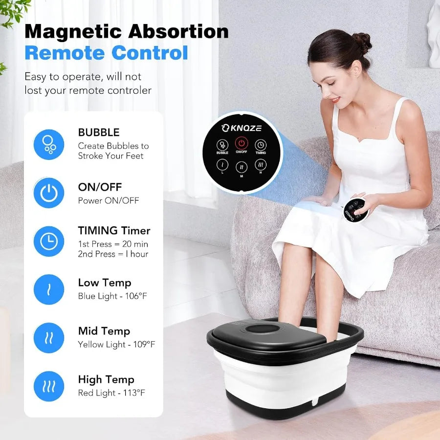 TLXTE All In One Collapsible Foot Spa With Heat Bubbles And Massage Rollers