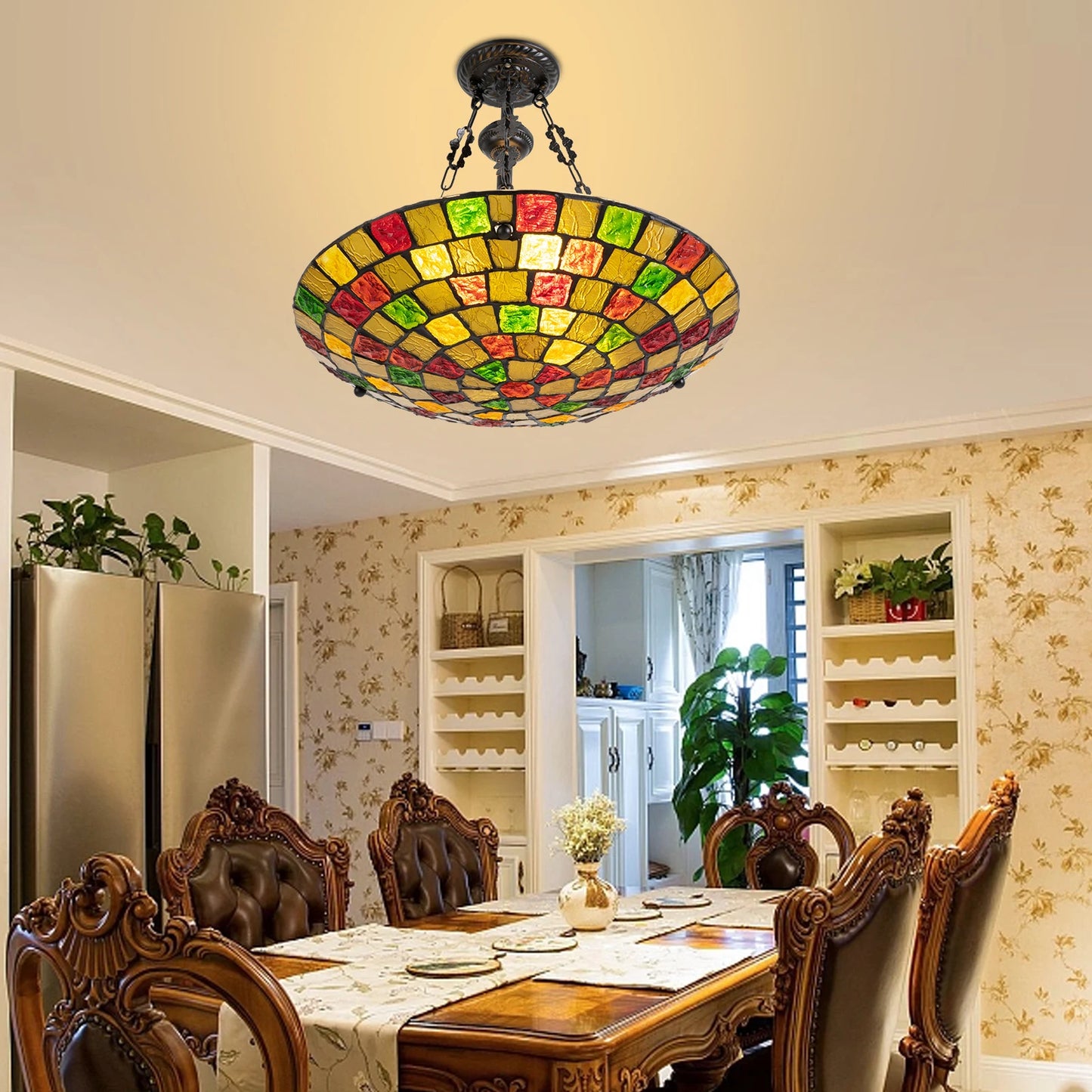 Tiffany Style Stained Glass Pendant Light 5-Light Fixture