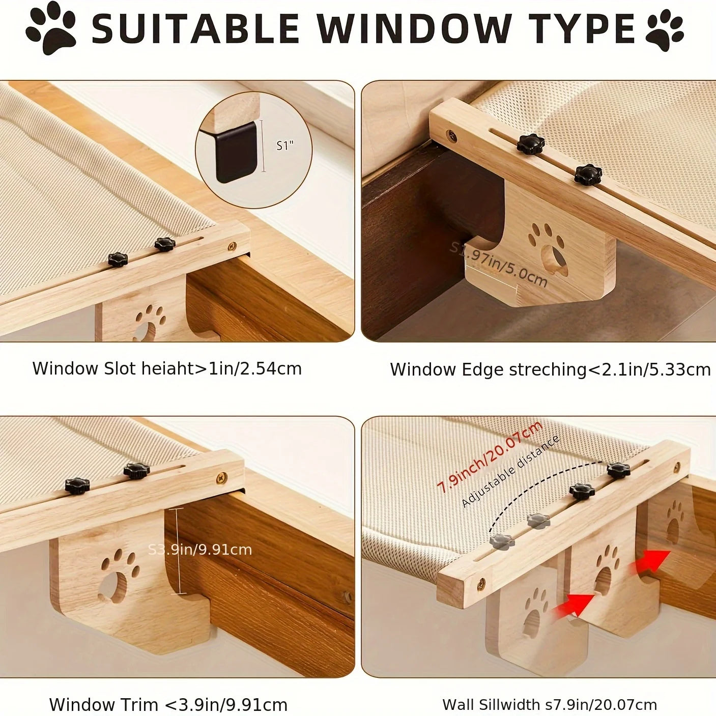 CZBNYX Cat Window Sill Hammock For Indoor Cats With Wooden And Metal Frame