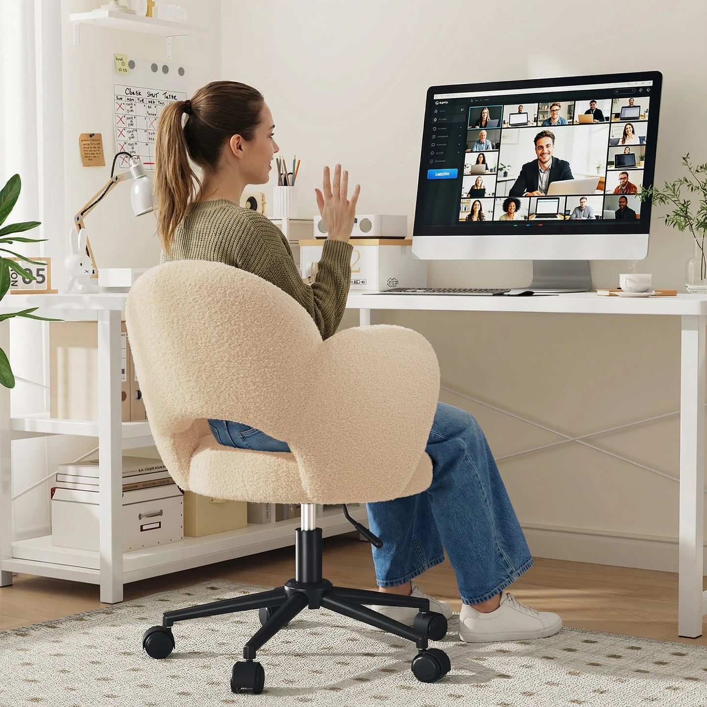 EnHomee Petal Vanity Chair Height Adjustable Desk Chair With Wheels