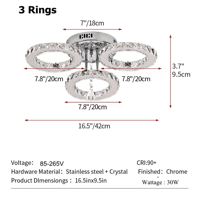 GreeLustr Modern Pendant Light Led Crystal Ring Ceiling Chandelier
