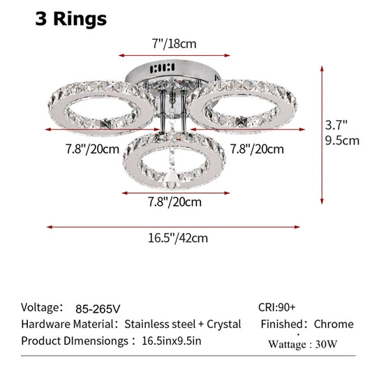 GreeLustr Modern Pendant Light Led Crystal Ring Ceiling Chandelier