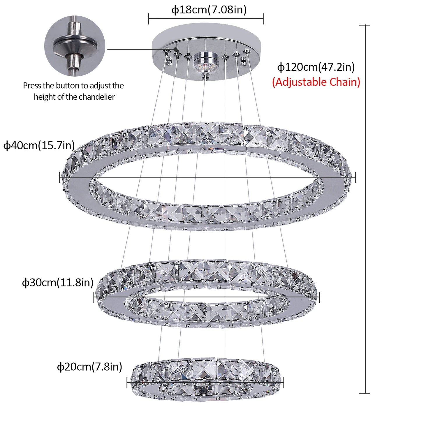 VETRULUS Modern K9 Crystal Pendant Light Led Chandelier