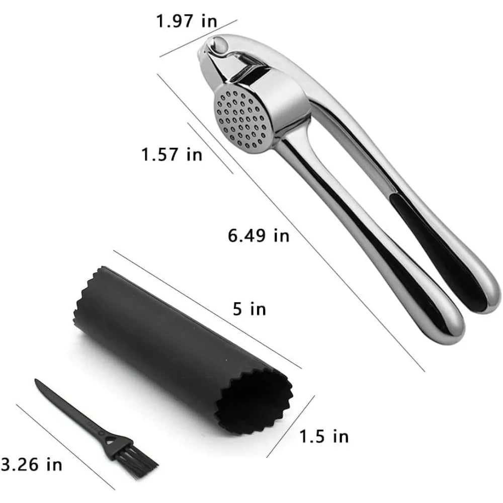 Garlic Press 3 Piece Stainless Steel Set With Cleaning Brush