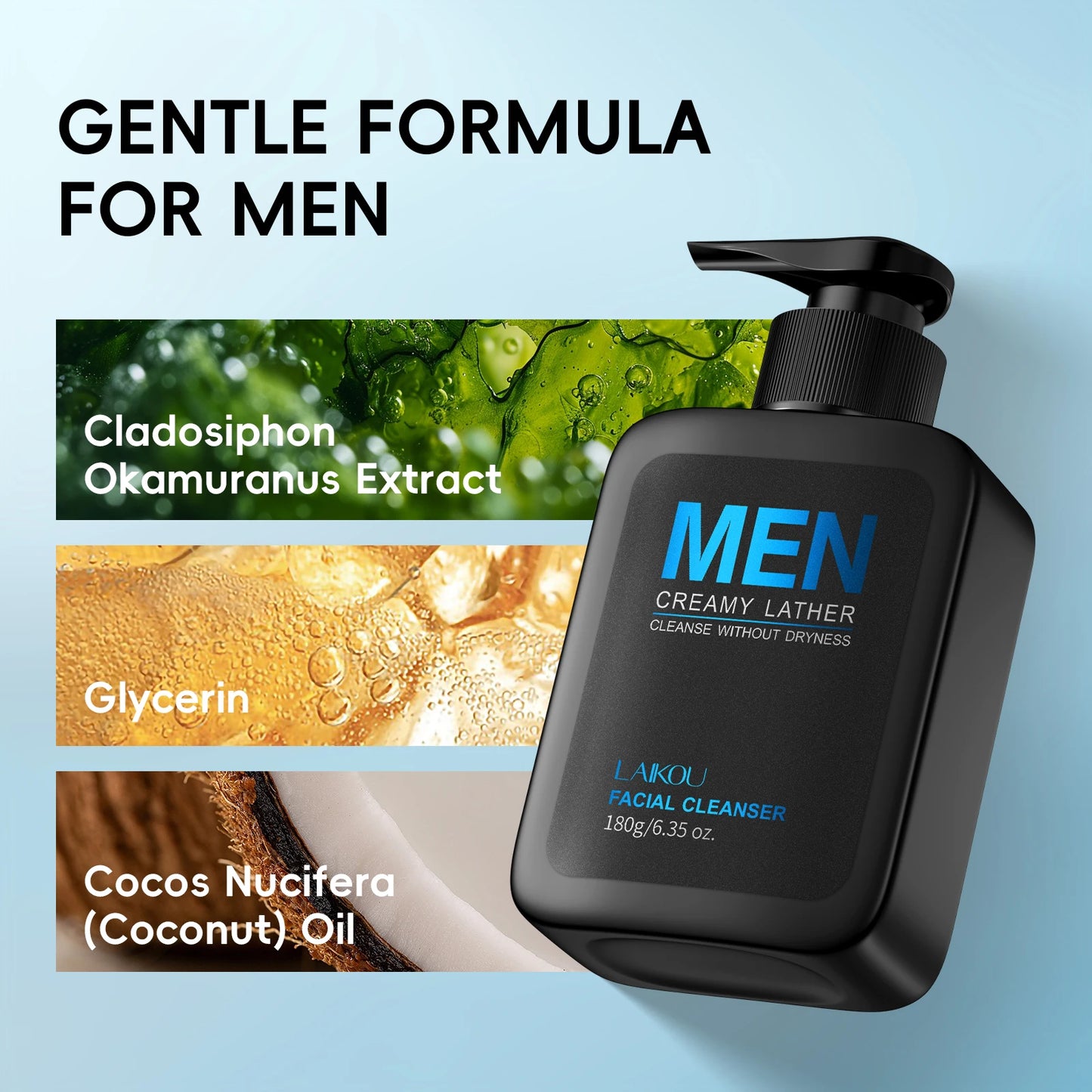 LAIKOU Men Skincare Set Four Piece Cleanser Toner Lotion Lazy Cream Hydrating