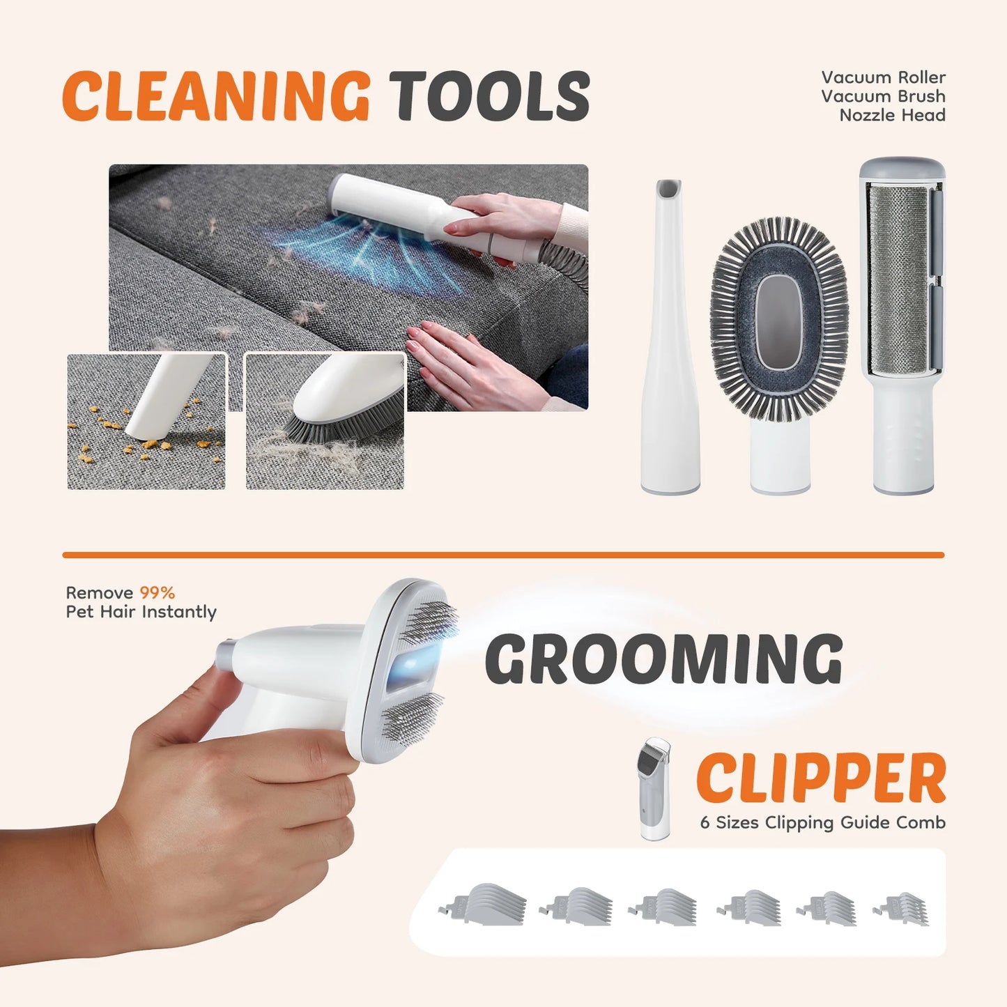 2.5L Pet Grooming Vacuum Kit With Cordless Low Noise Clippers For Cats