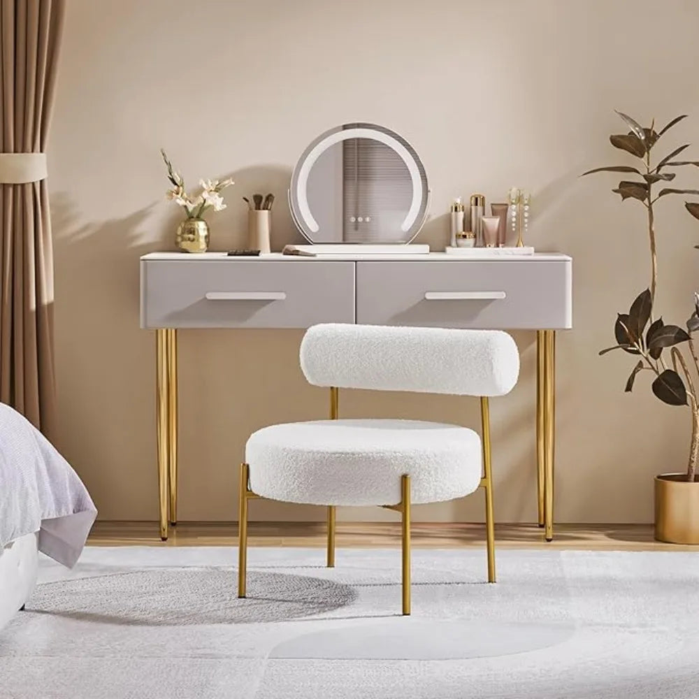 Boucle Accent Chair With Sherpa Barrel Cushion And Gold Legs