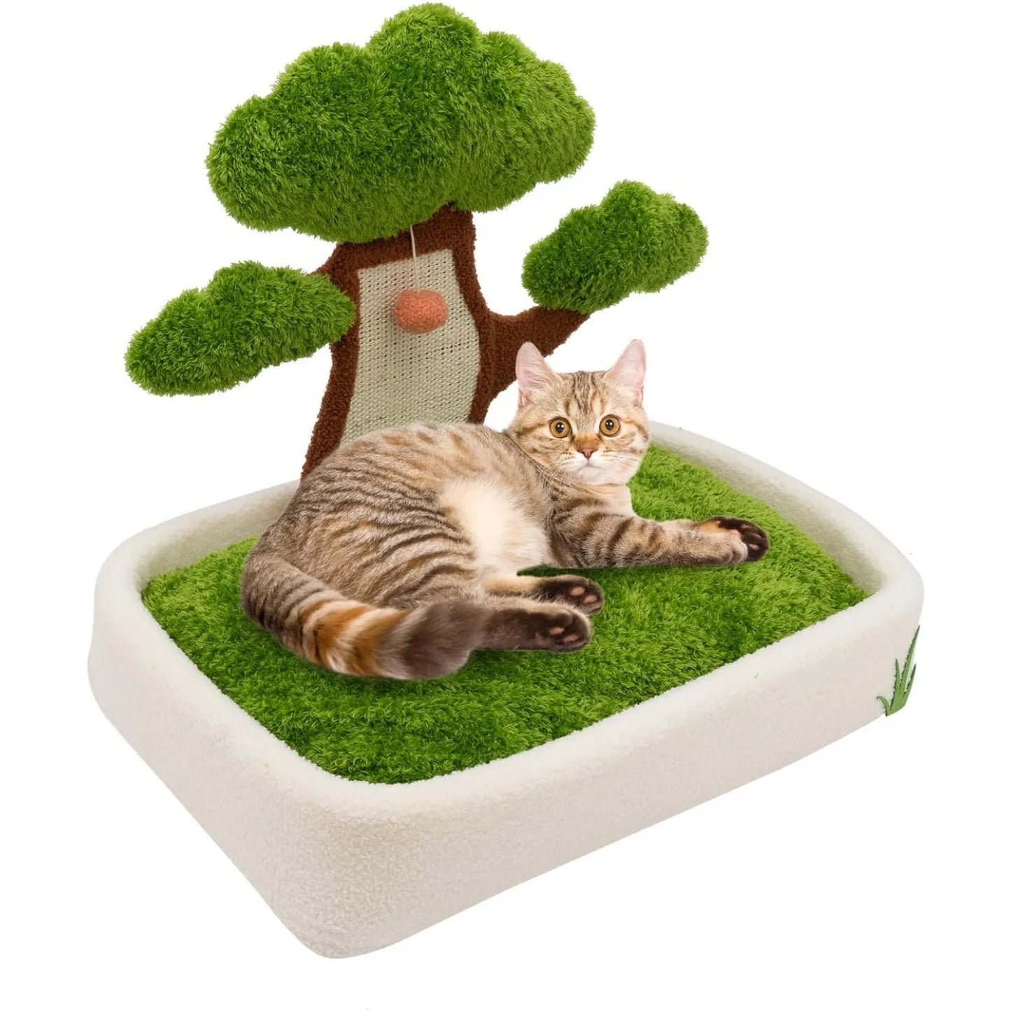 Cat House With Pine Tree Scratching Post For Indoor Cats
