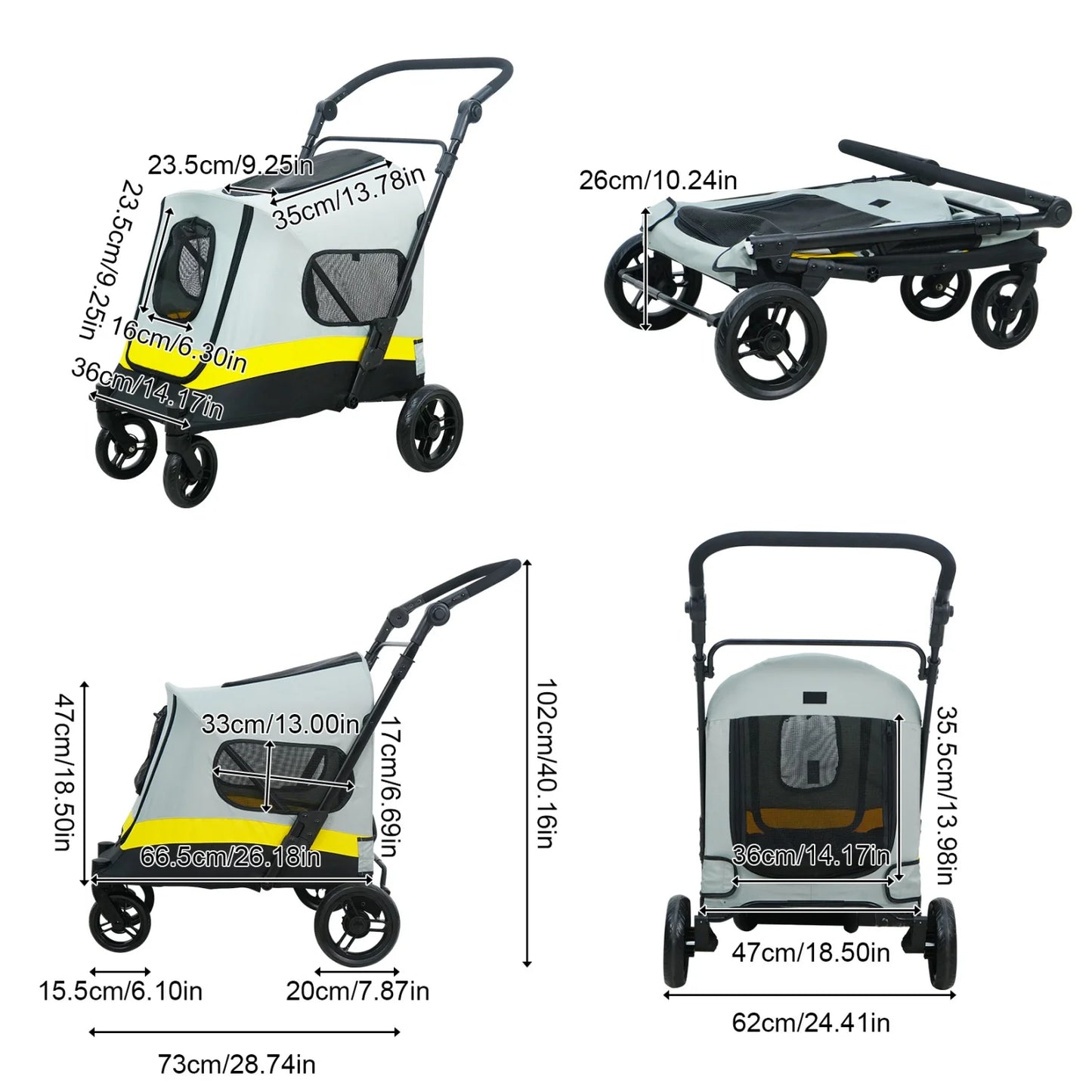 Foldable Dog Stroller With Breathable Mesh For All Breeds