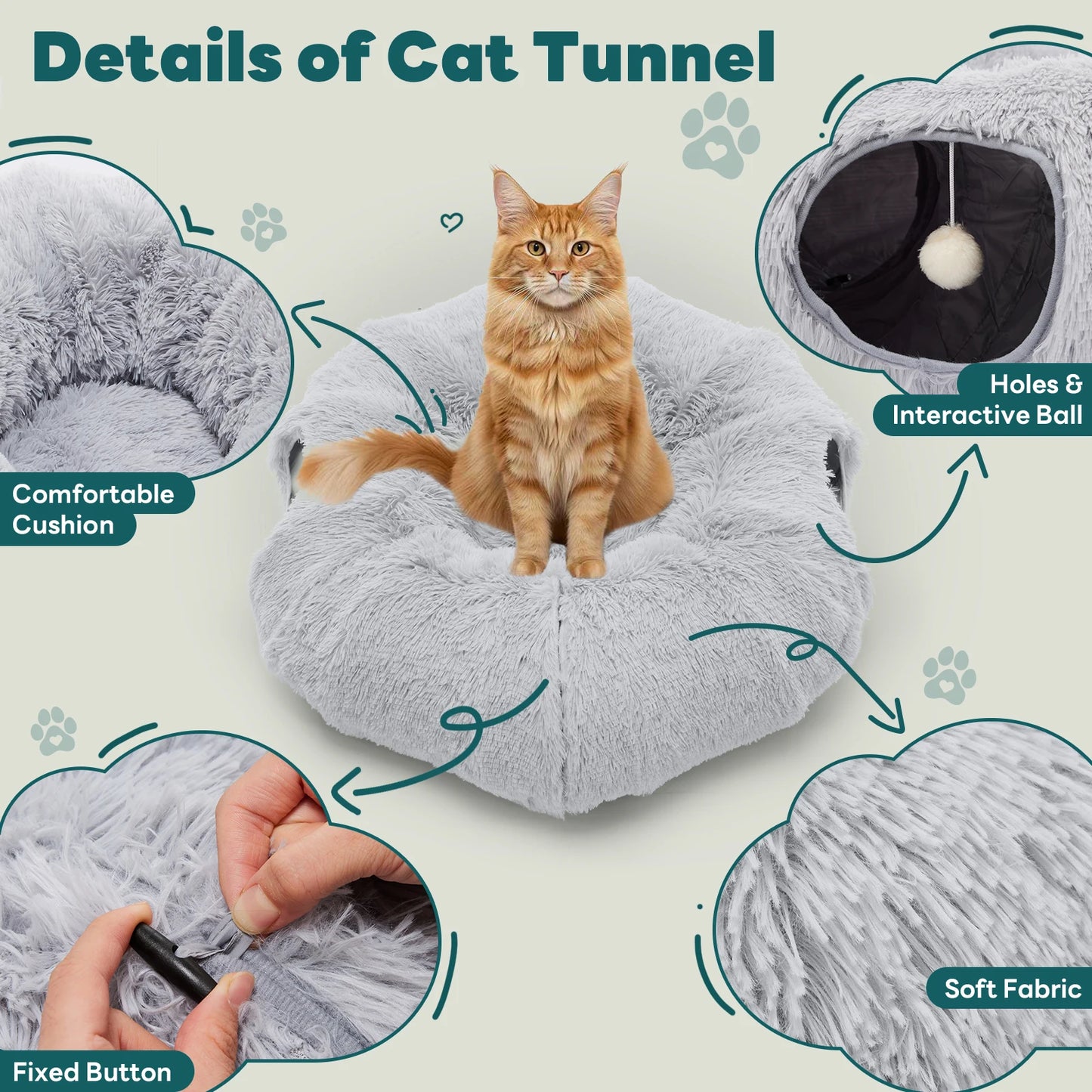 JHK Cat Tunnel Bed Indoor Plush Playground For Kittens Puppies